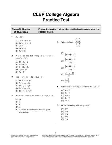 ALGEBRA MOCK EXAM .